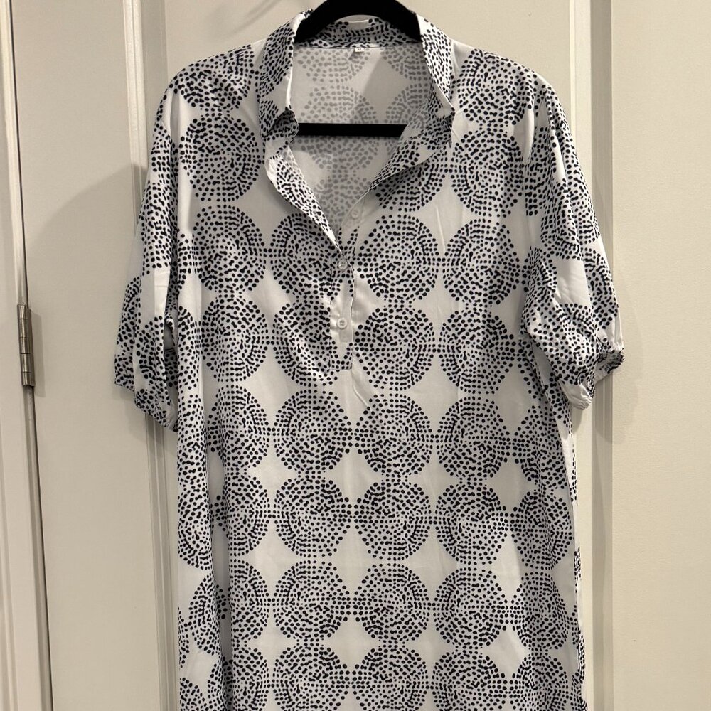 Black and white  graphic puff sleeve maxi dress